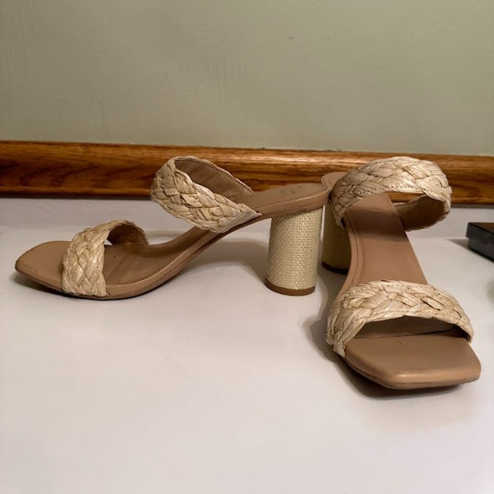 A New Day Tan Raffia Basil Mule Heels